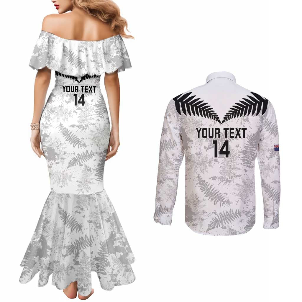 Custom New Zealand Silver Fern Football Couples Matching Mermaid Dress and Long Sleeve Button Shirt Go Aotearoa Grunge White - Vibe Hoodie
