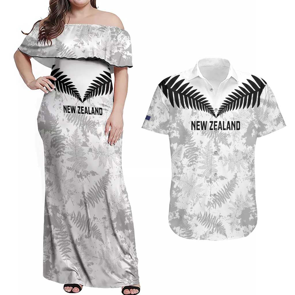 Custom New Zealand Silver Fern Football Couples Matching Off Shoulder Maxi Dress and Hawaiian Shirt Go Aotearoa Grunge White - Vibe Hoodie