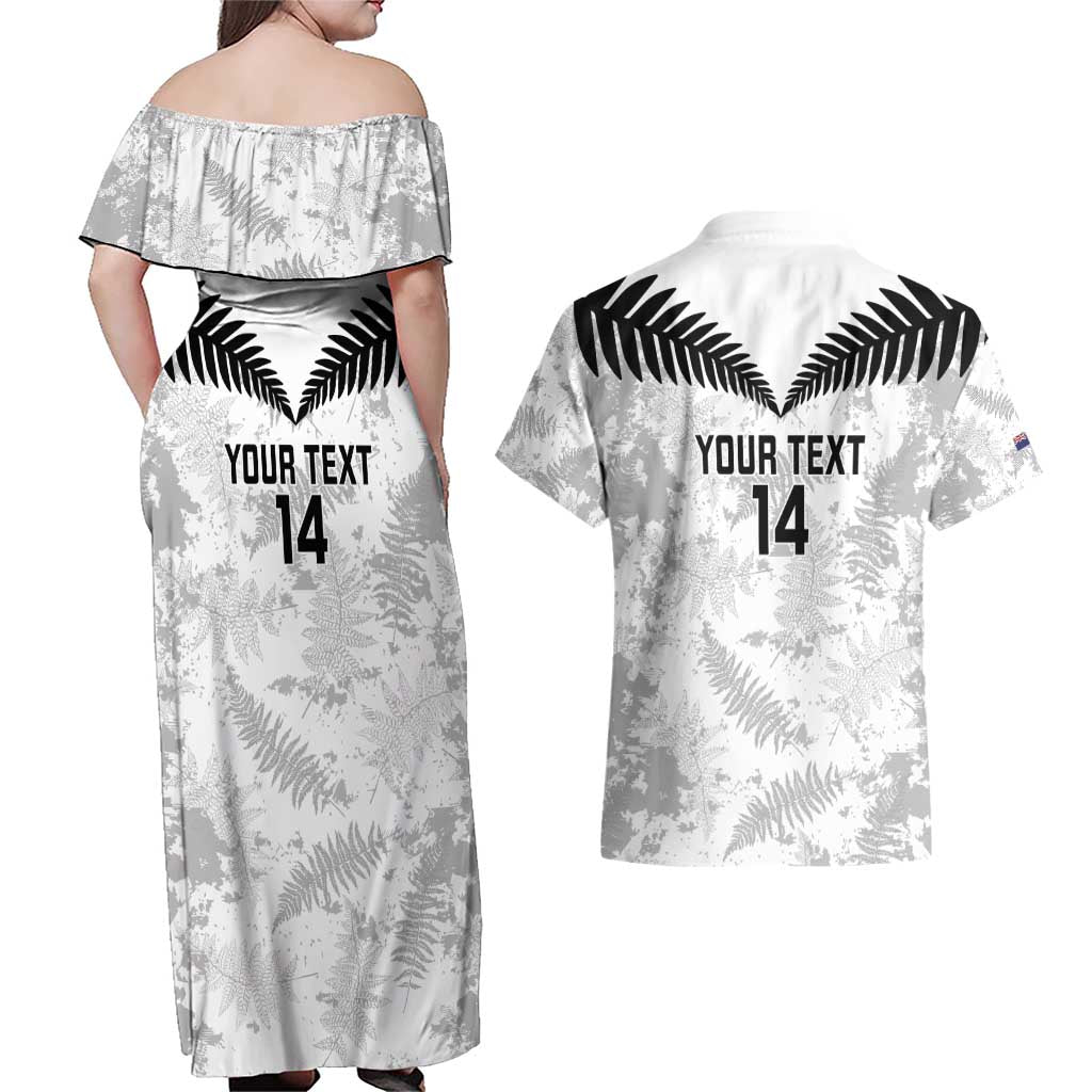 Custom New Zealand Silver Fern Football Couples Matching Off Shoulder Maxi Dress and Hawaiian Shirt Go Aotearoa Grunge White - Vibe Hoodie