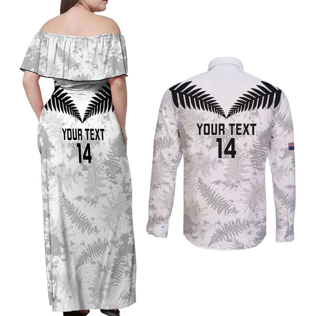 Custom New Zealand Silver Fern Football Couples Matching Off Shoulder Maxi Dress and Long Sleeve Button Shirt Go Aotearoa Grunge White - Vibe Hoodie