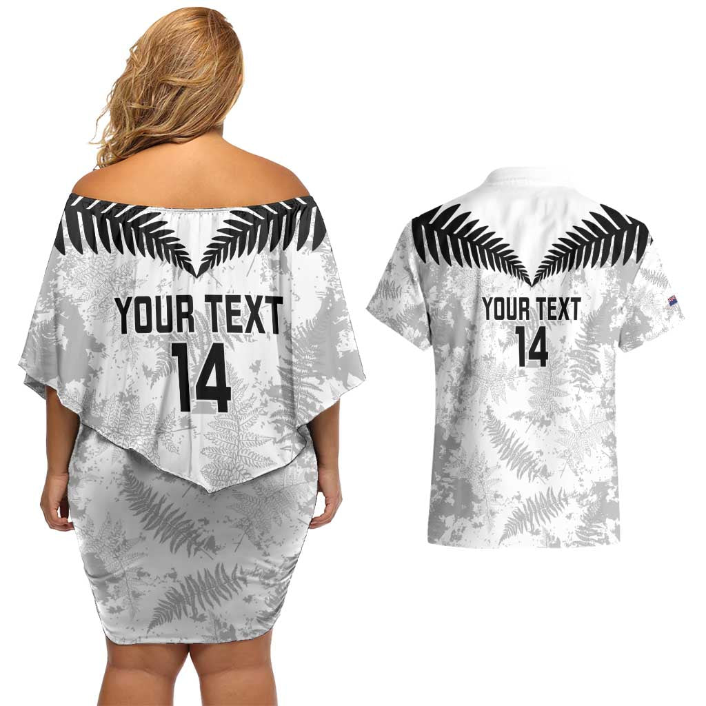 Custom New Zealand Silver Fern Football Couples Matching Off Shoulder Short Dress and Hawaiian Shirt Go Aotearoa Grunge White - Vibe Hoodie
