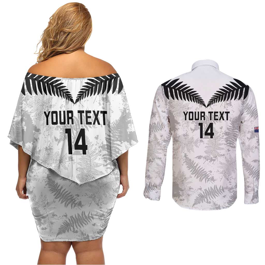 Custom New Zealand Silver Fern Football Couples Matching Off Shoulder Short Dress and Long Sleeve Button Shirt Go Aotearoa Grunge White - Vibe Hoodie