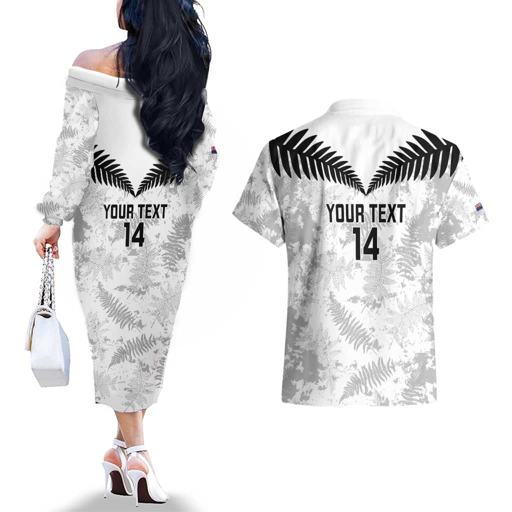 Custom New Zealand Silver Fern Football Couples Matching Off The Shoulder Long Sleeve Dress and Hawaiian Shirt Go Aotearoa Grunge White - Vibe Hoodie