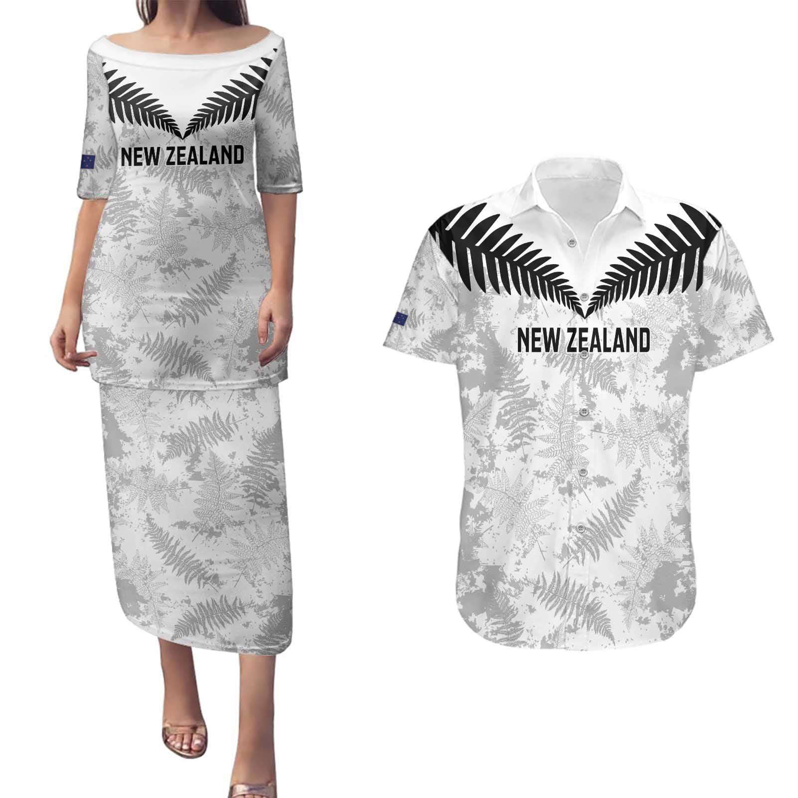 Custom New Zealand Silver Fern Football Couples Matching Puletasi and Hawaiian Shirt Go Aotearoa Grunge White - Vibe Hoodie