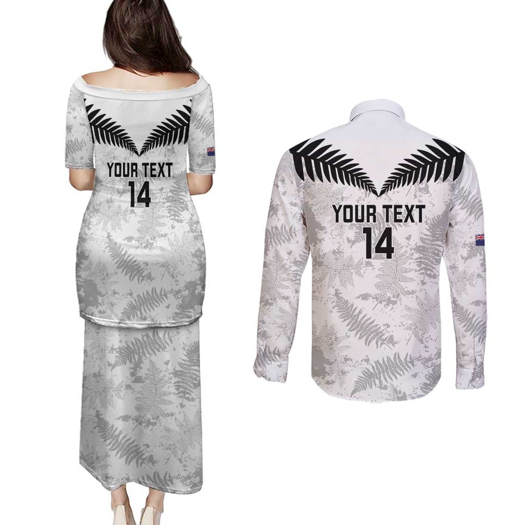 Custom New Zealand Silver Fern Football Couples Matching Puletasi and Long Sleeve Button Shirt Go Aotearoa Grunge White - Vibe Hoodie