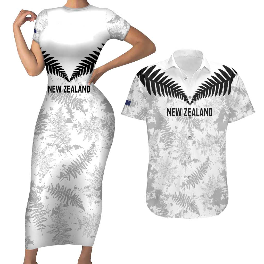 Custom New Zealand Silver Fern Football Couples Matching Short Sleeve Bodycon Dress and Hawaiian Shirt Go Aotearoa Grunge White - Vibe Hoodie