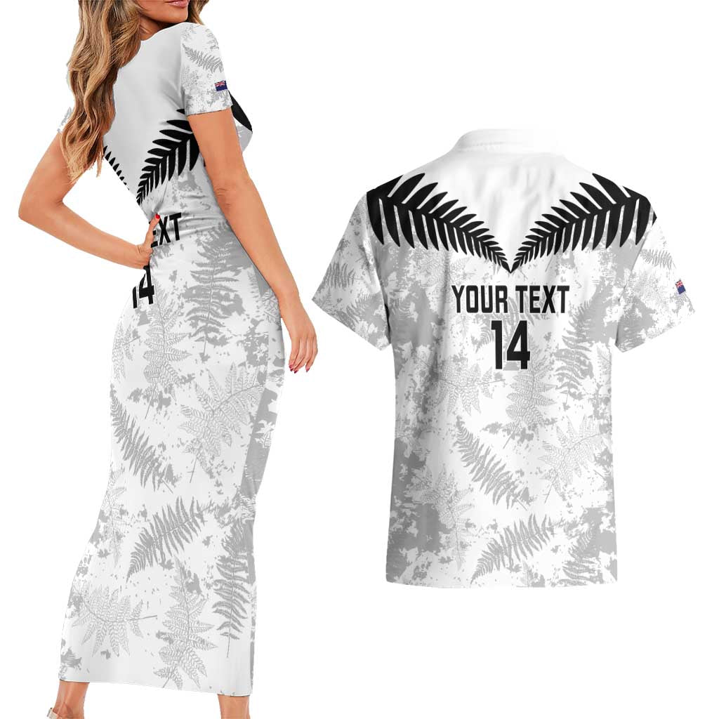 Custom New Zealand Silver Fern Football Couples Matching Short Sleeve Bodycon Dress and Hawaiian Shirt Go Aotearoa Grunge White - Vibe Hoodie