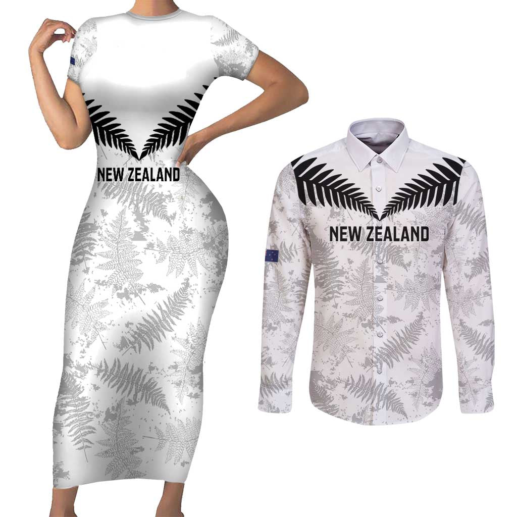 Custom New Zealand Silver Fern Football Couples Matching Short Sleeve Bodycon Dress and Long Sleeve Button Shirt Go Aotearoa Grunge White - Vibe Hoodie