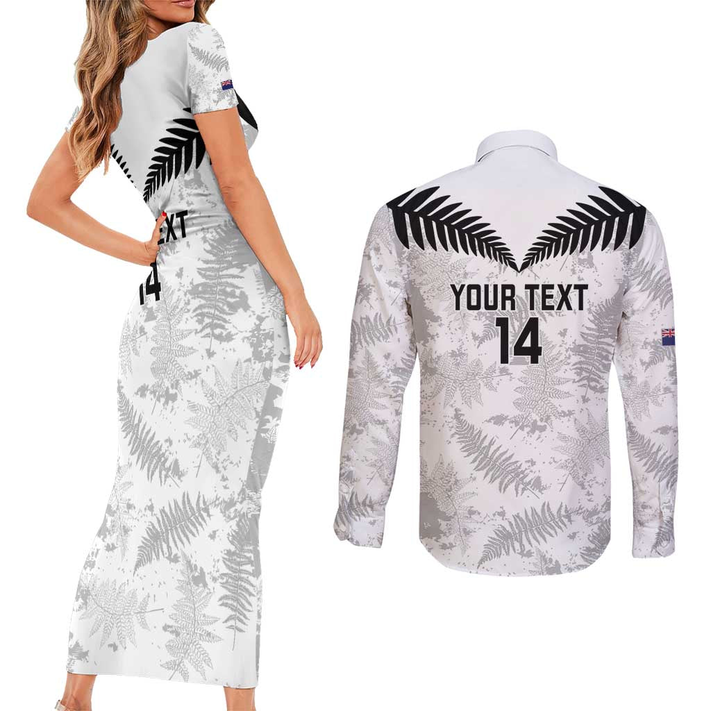 Custom New Zealand Silver Fern Football Couples Matching Short Sleeve Bodycon Dress and Long Sleeve Button Shirt Go Aotearoa Grunge White - Vibe Hoodie
