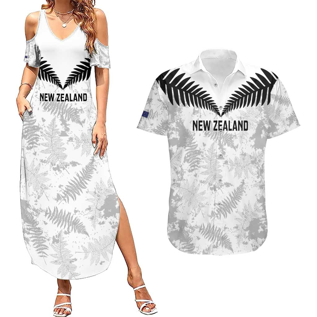 Custom New Zealand Silver Fern Football Couples Matching Summer Maxi Dress and Hawaiian Shirt Go Aotearoa Grunge White - Vibe Hoodie