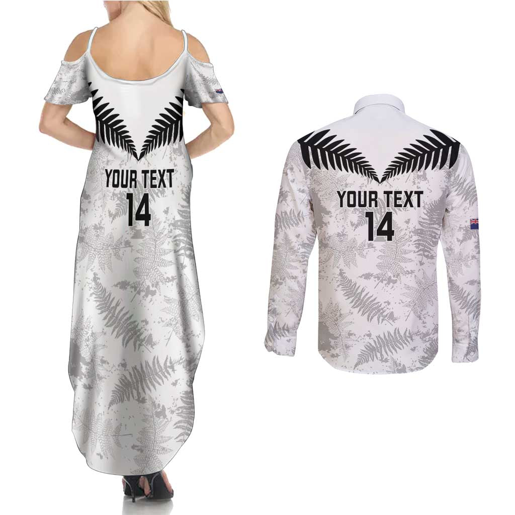 Custom New Zealand Silver Fern Football Couples Matching Summer Maxi Dress and Long Sleeve Button Shirt Go Aotearoa Grunge White - Vibe Hoodie