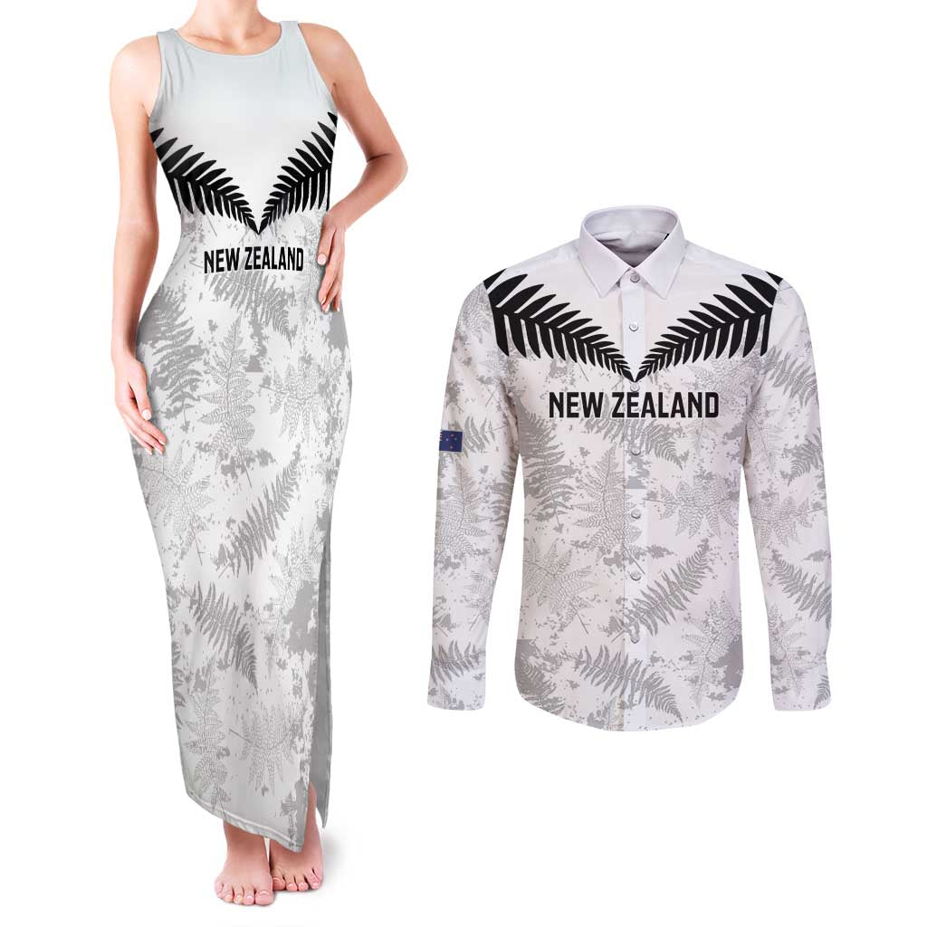 Custom New Zealand Silver Fern Football Couples Matching Tank Maxi Dress and Long Sleeve Button Shirt Go Aotearoa Grunge White - Vibe Hoodie