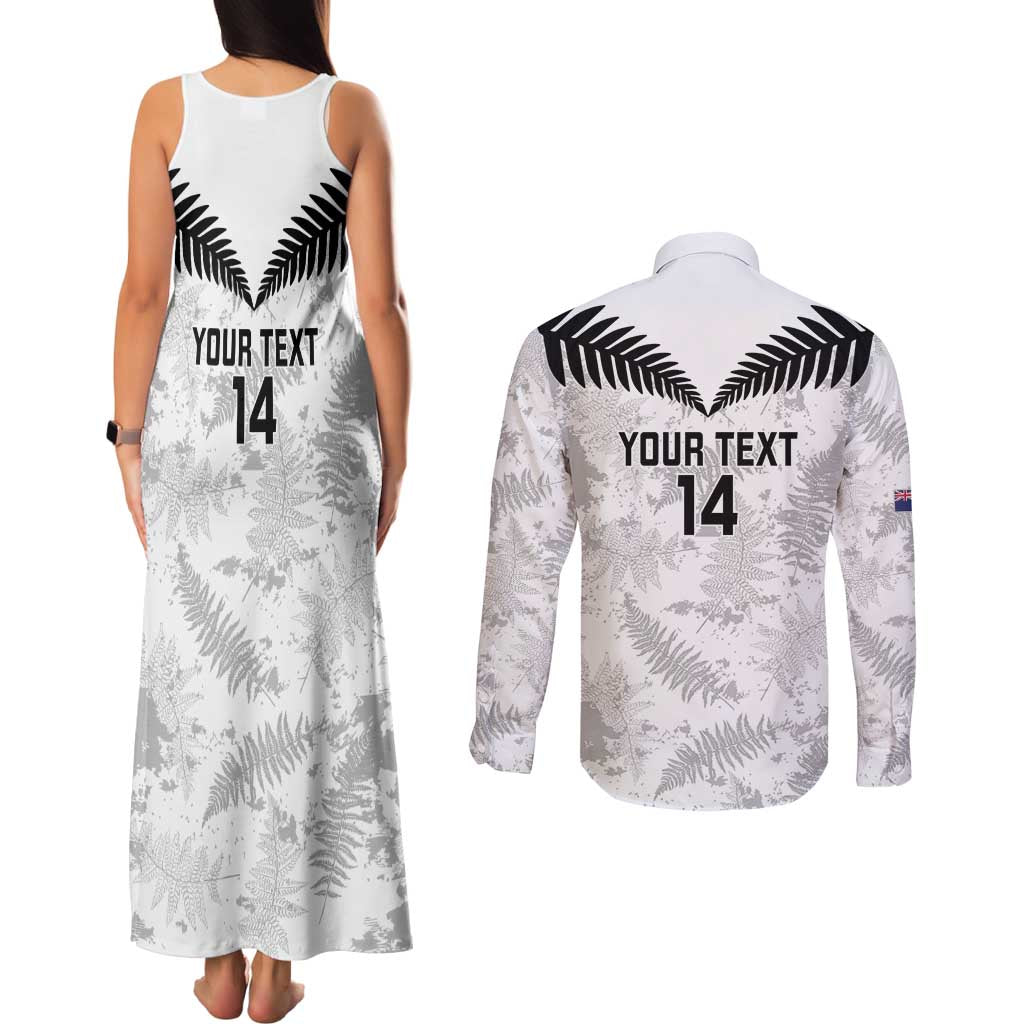 Custom New Zealand Silver Fern Football Couples Matching Tank Maxi Dress and Long Sleeve Button Shirt Go Aotearoa Grunge White - Vibe Hoodie
