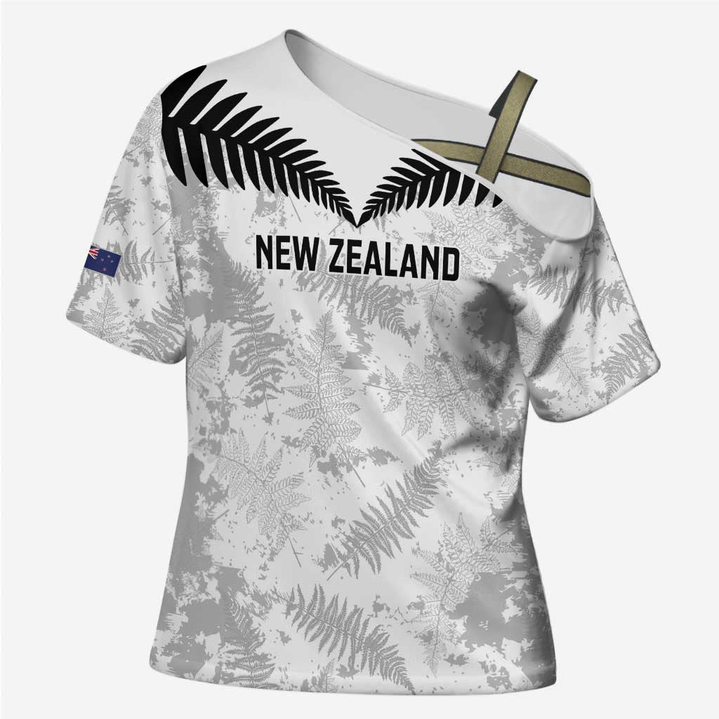 Custom New Zealand Silver Fern Football Cross Shoulder Shirt Go Aotearoa Grunge White - Vibe Hoodie