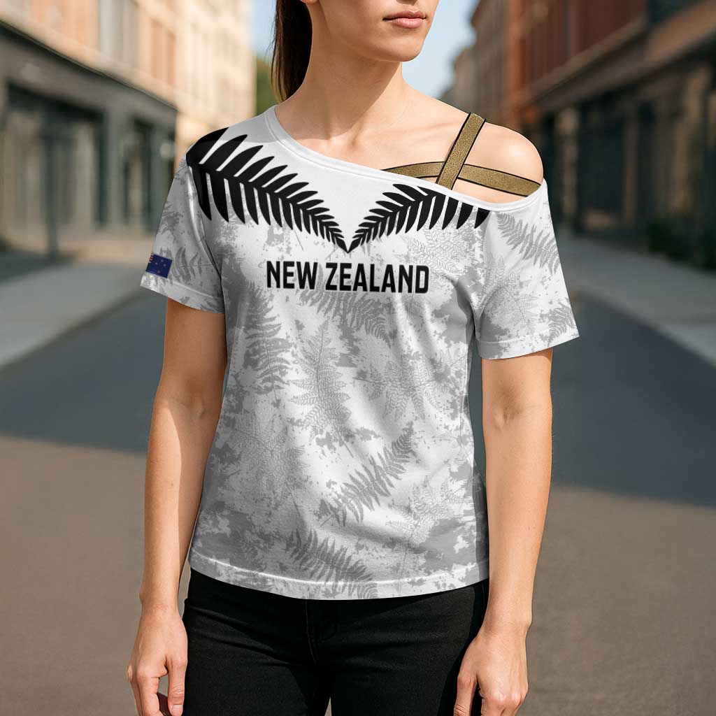 Custom New Zealand Silver Fern Football Cross Shoulder Shirt Go Aotearoa Grunge White - Vibe Hoodie