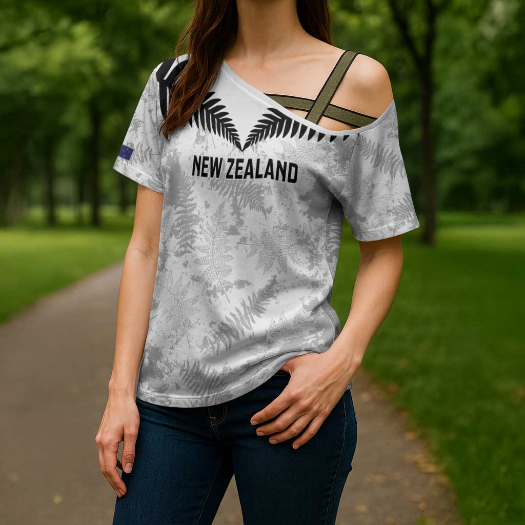 Custom New Zealand Silver Fern Football Cross Shoulder Shirt Go Aotearoa Grunge White - Vibe Hoodie