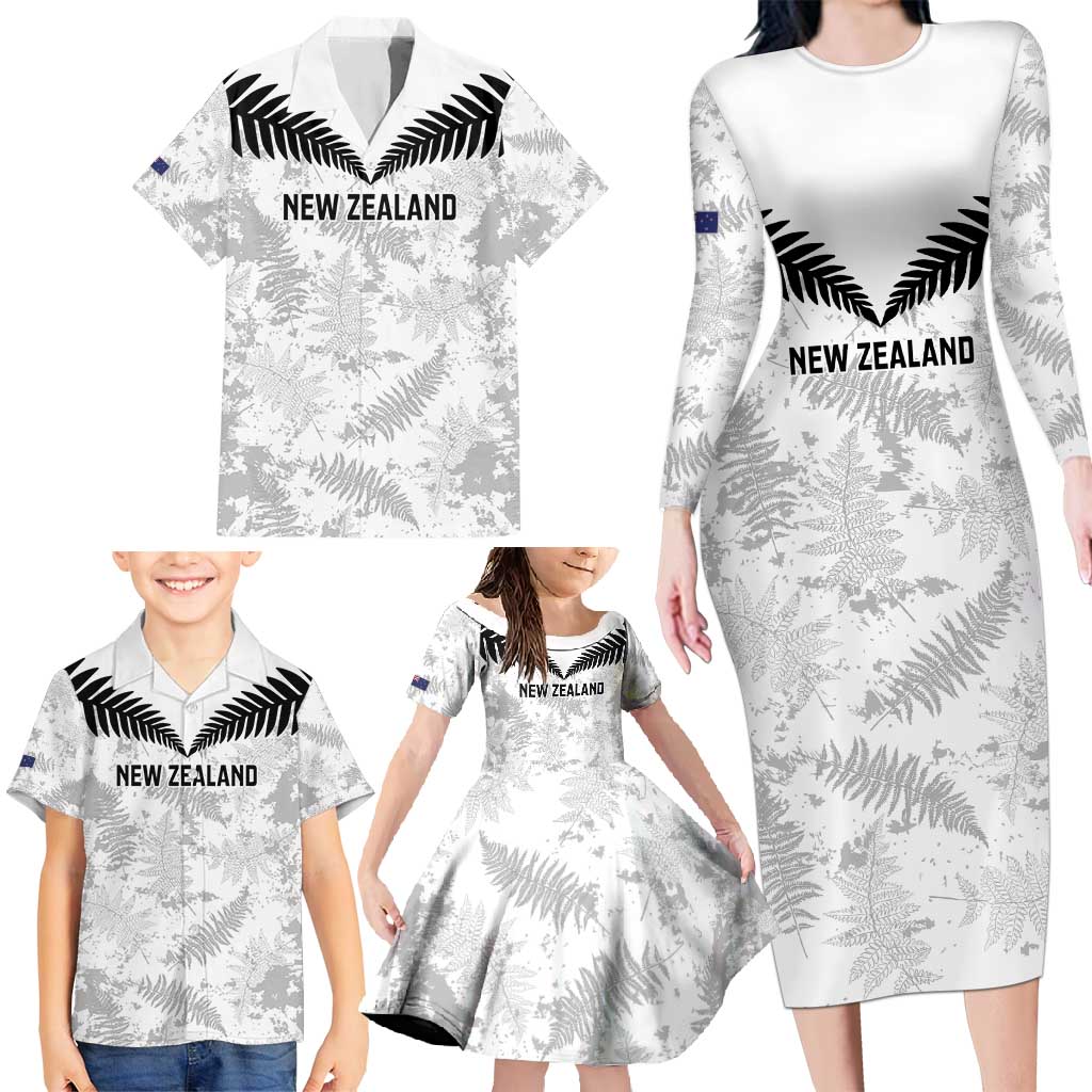 Custom New Zealand Silver Fern Football Family Matching Long Sleeve Bodycon Dress and Hawaiian Shirt Go Aotearoa Grunge White - Vibe Hoodie