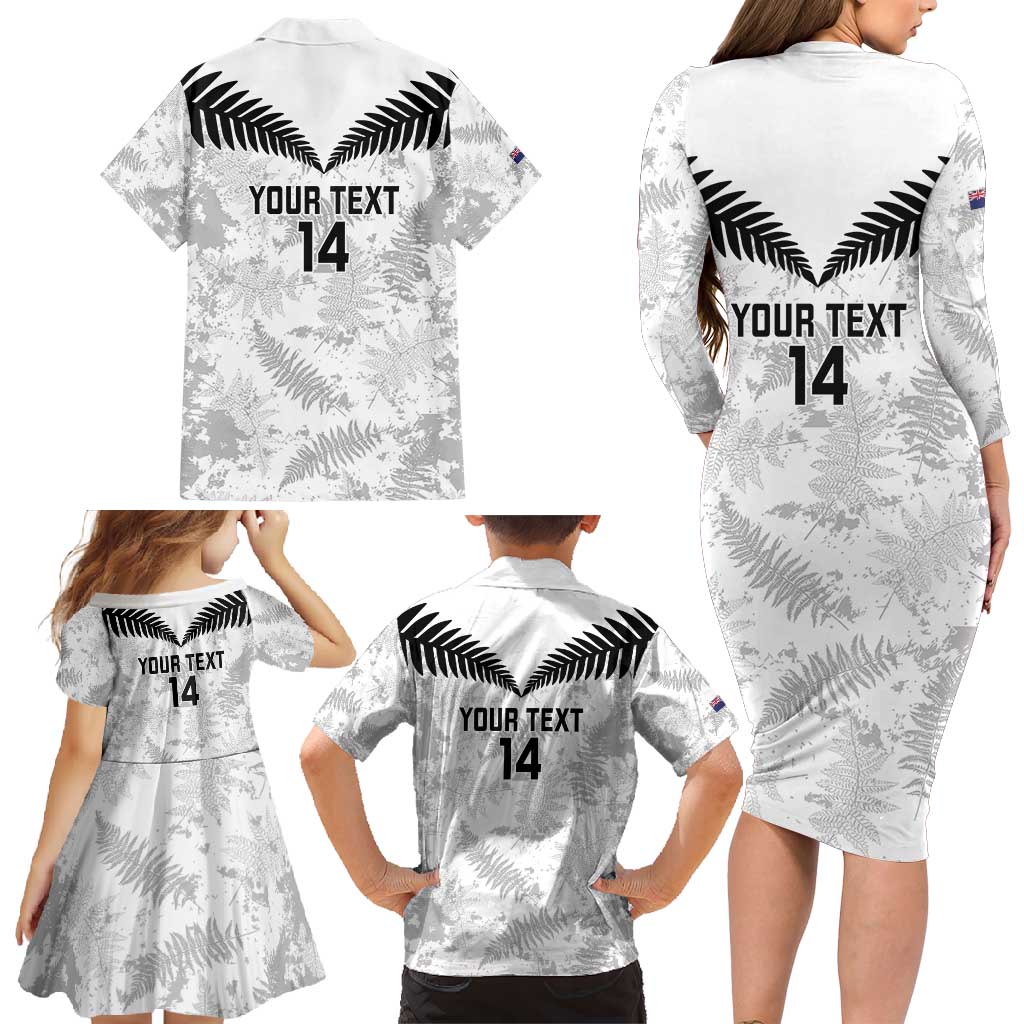 Custom New Zealand Silver Fern Football Family Matching Long Sleeve Bodycon Dress and Hawaiian Shirt Go Aotearoa Grunge White - Vibe Hoodie