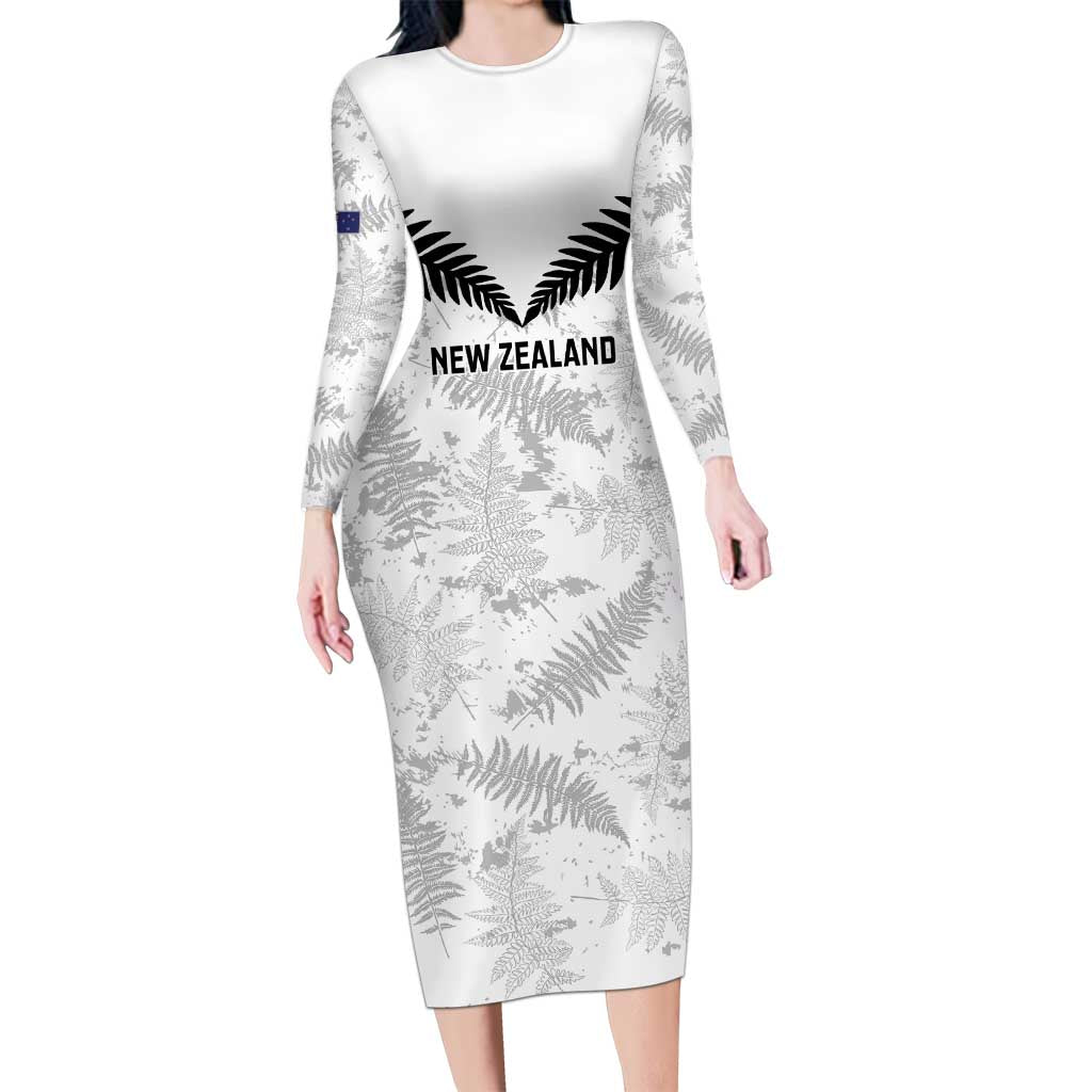 Custom New Zealand Silver Fern Football Family Matching Long Sleeve Bodycon Dress and Hawaiian Shirt Go Aotearoa Grunge White - Vibe Hoodie
