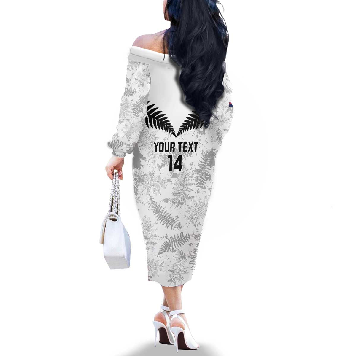 Custom New Zealand Silver Fern Football Family Matching Off The Shoulder Long Sleeve Dress and Hawaiian Shirt Go Aotearoa Grunge White - Vibe Hoodie