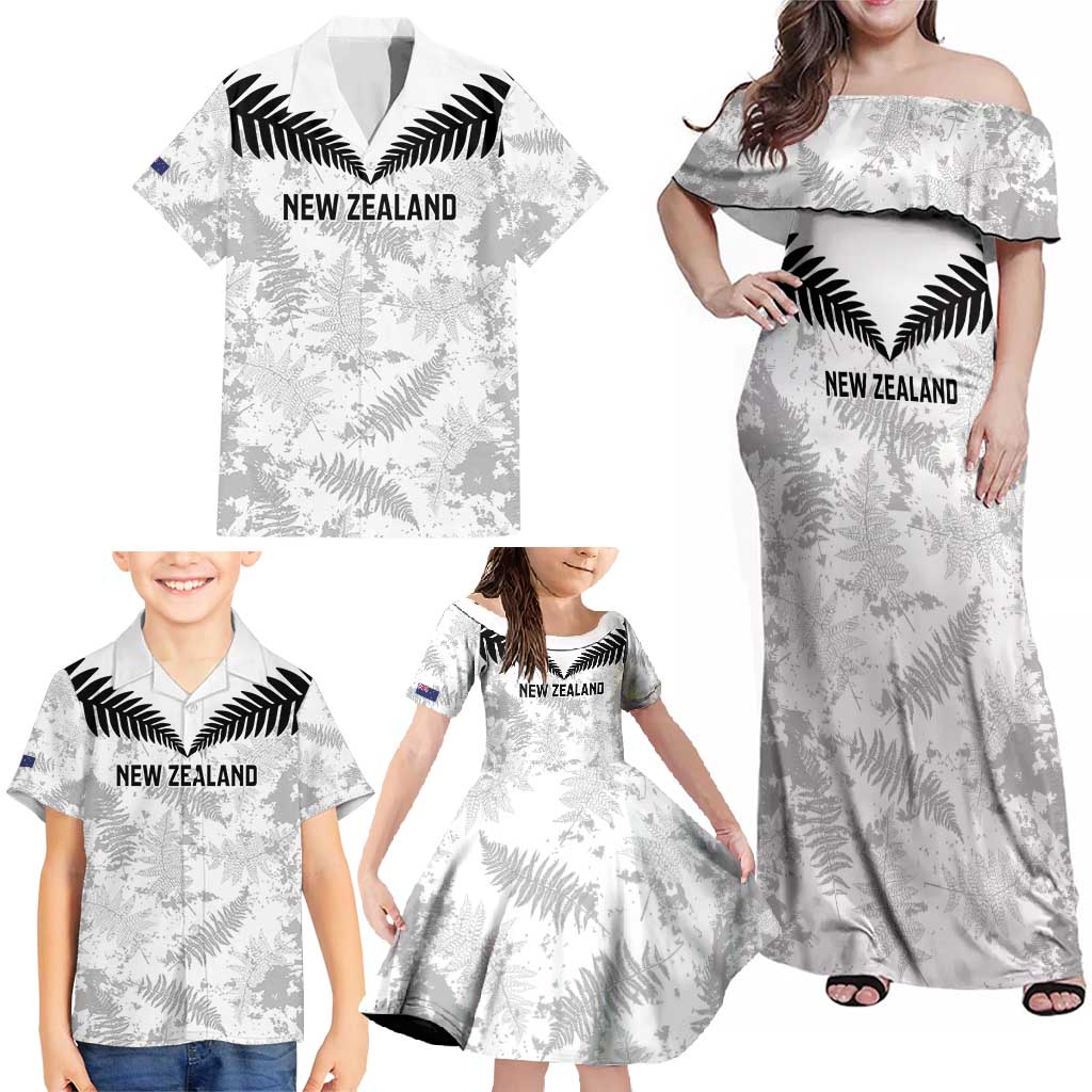Custom New Zealand Silver Fern Football Family Matching Off Shoulder Maxi Dress and Hawaiian Shirt Go Aotearoa Grunge White - Vibe Hoodie