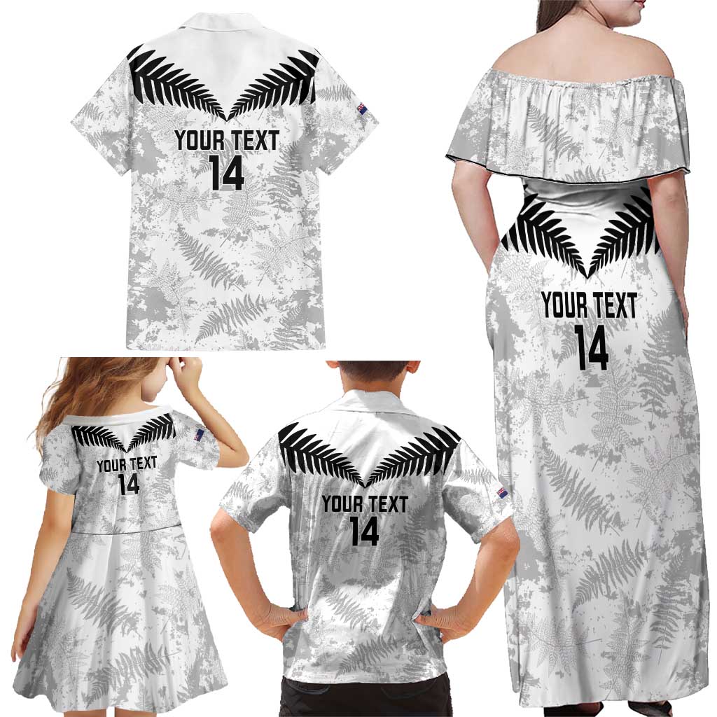 Custom New Zealand Silver Fern Football Family Matching Off Shoulder Maxi Dress and Hawaiian Shirt Go Aotearoa Grunge White - Vibe Hoodie