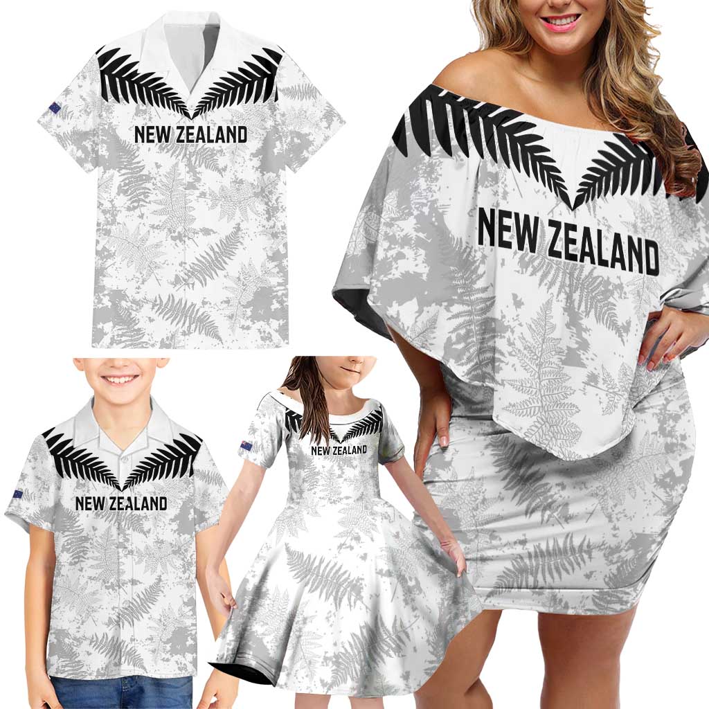 Custom New Zealand Silver Fern Football Family Matching Off Shoulder Short Dress and Hawaiian Shirt Go Aotearoa Grunge White - Vibe Hoodie