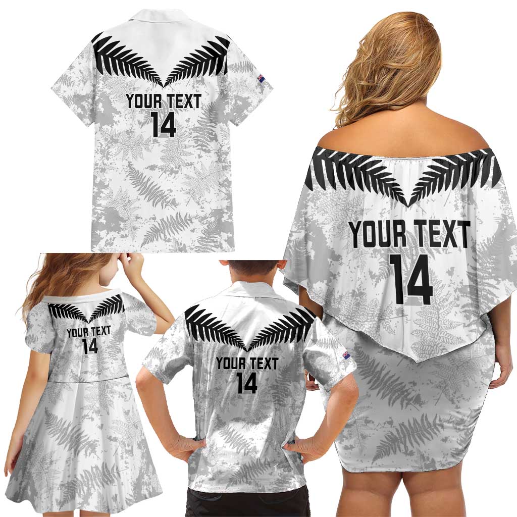 Custom New Zealand Silver Fern Football Family Matching Off Shoulder Short Dress and Hawaiian Shirt Go Aotearoa Grunge White - Vibe Hoodie