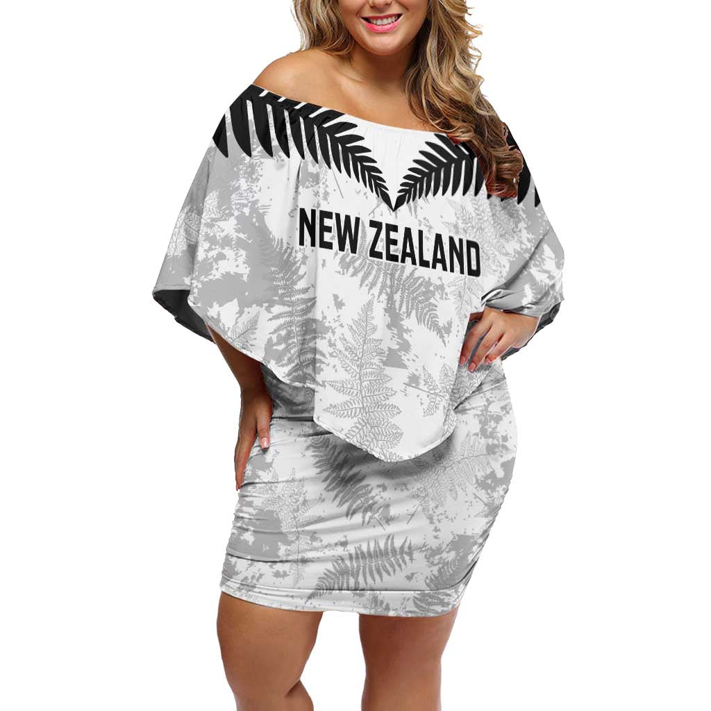Custom New Zealand Silver Fern Football Family Matching Off Shoulder Short Dress and Hawaiian Shirt Go Aotearoa Grunge White - Vibe Hoodie
