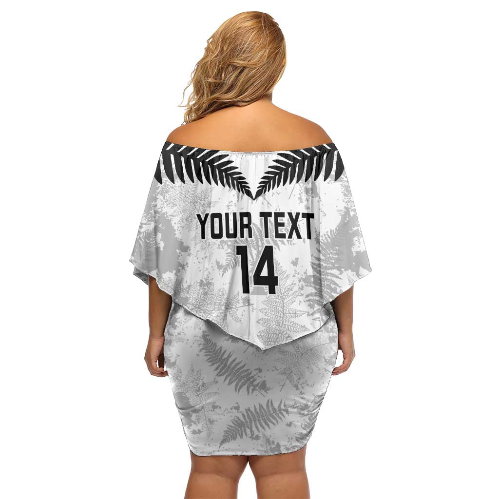Custom New Zealand Silver Fern Football Family Matching Off Shoulder Short Dress and Hawaiian Shirt Go Aotearoa Grunge White - Vibe Hoodie