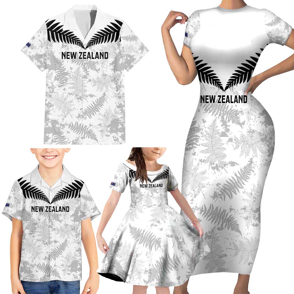 Custom New Zealand Silver Fern Football Family Matching Short Sleeve Bodycon Dress and Hawaiian Shirt Go Aotearoa Grunge White - Vibe Hoodie