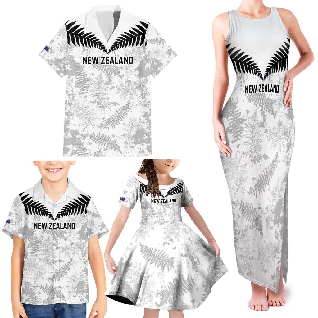 Custom New Zealand Silver Fern Football Family Matching Tank Maxi Dress and Hawaiian Shirt Go Aotearoa Grunge White - Vibe Hoodie