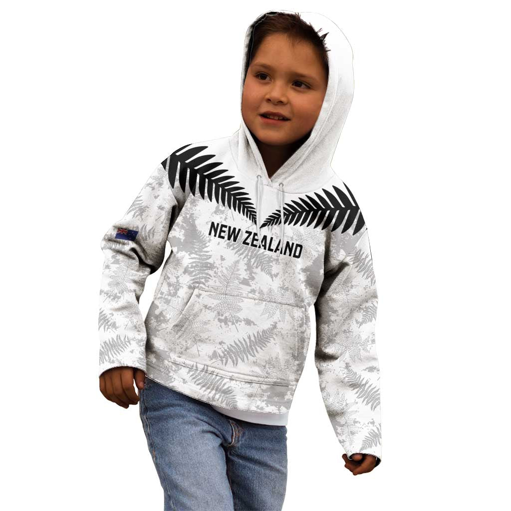 Custom New Zealand Silver Fern Football Kid Hoodie Go Aotearoa Grunge White - Vibe Hoodie