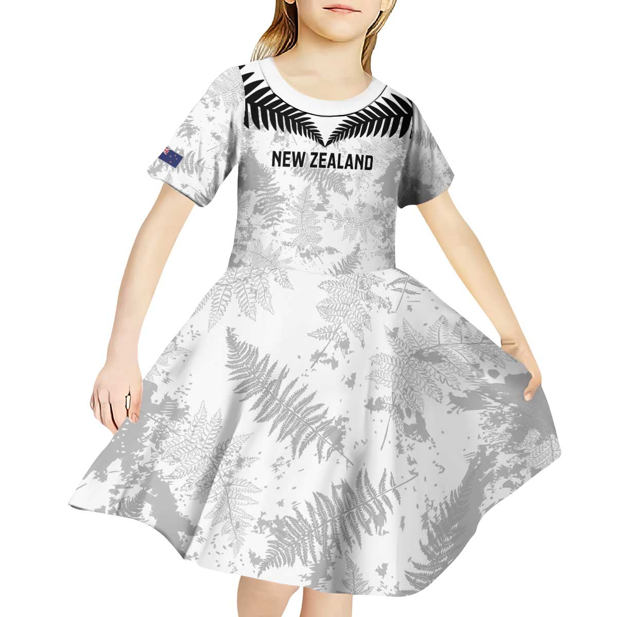 Custom New Zealand Silver Fern Football Kid Short Sleeve Dress Go Aotearoa Grunge White - Vibe Hoodie