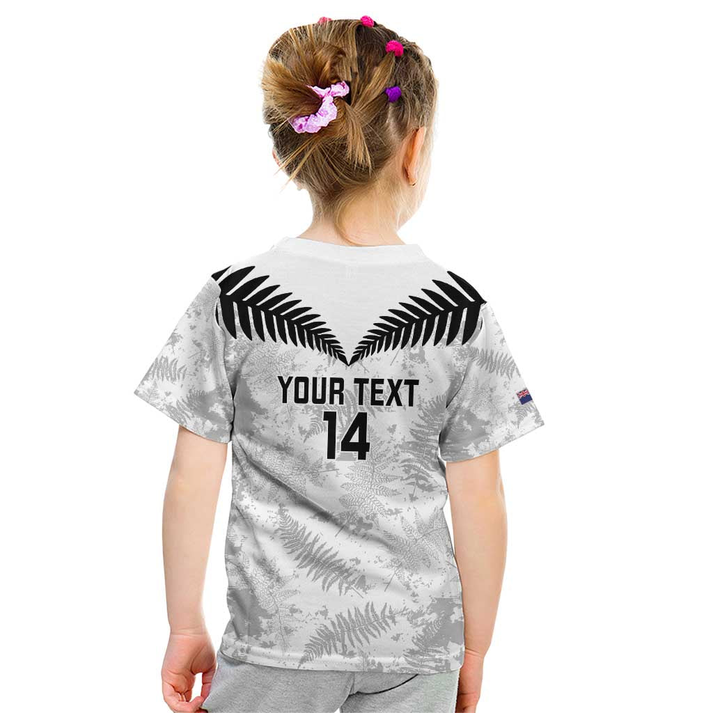 Custom New Zealand Silver Fern Football Kid T Shirt Go Aotearoa Grunge White - Vibe Hoodie
