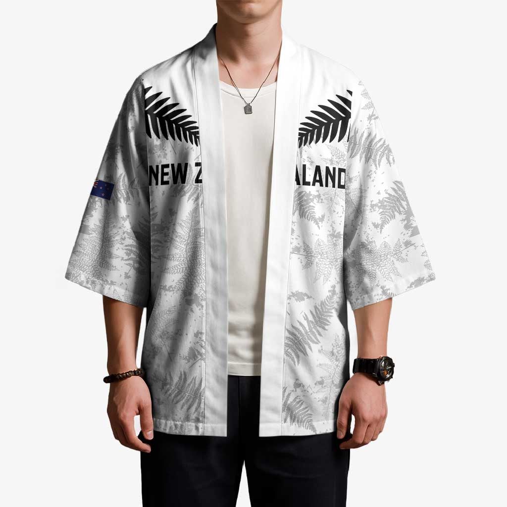 Custom New Zealand Silver Fern Football Kimono Go Aotearoa Grunge White - Vibe Hoodie
