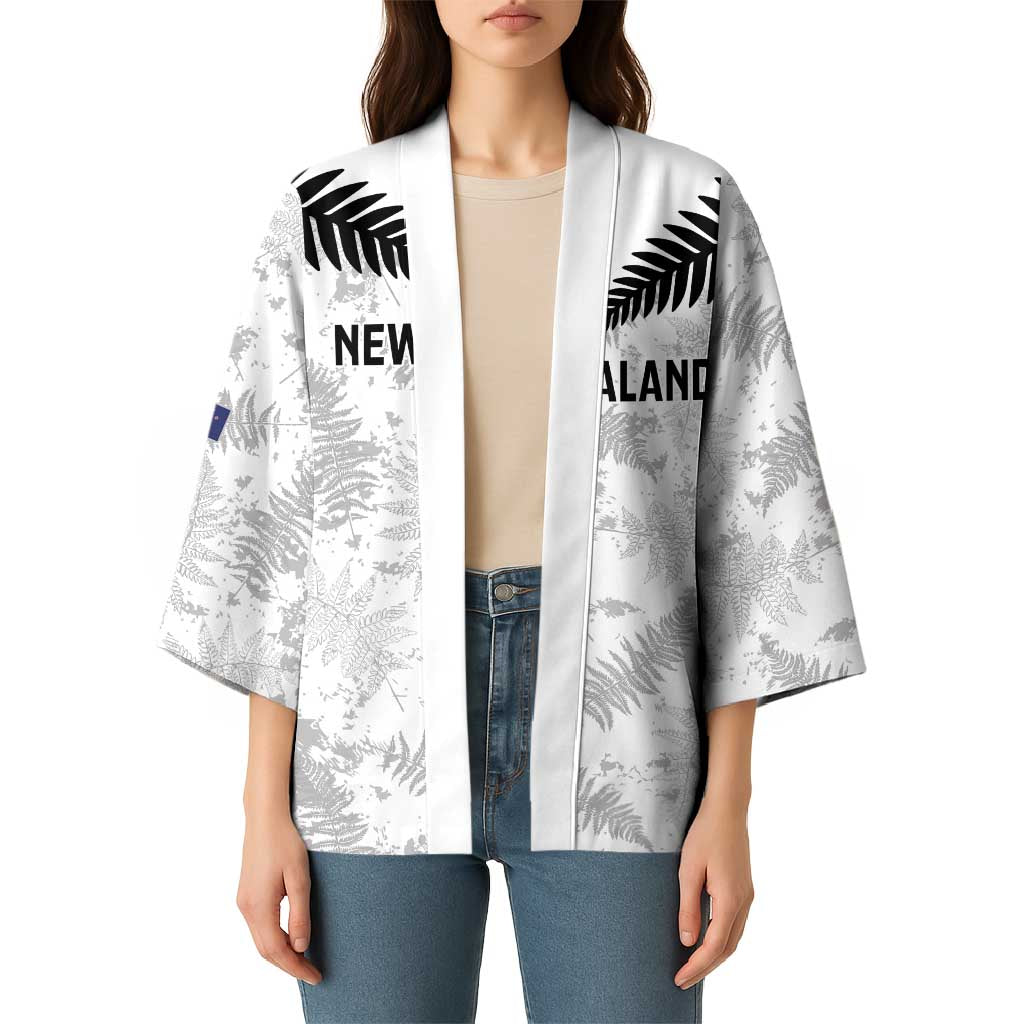 Custom New Zealand Silver Fern Football Kimono Go Aotearoa Grunge White - Vibe Hoodie