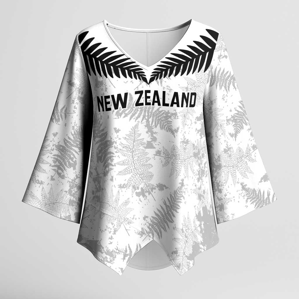 Custom New Zealand Silver Fern Football Kimono Sleeve Blouse Go Aotearoa Grunge White - Vibe Hoodie