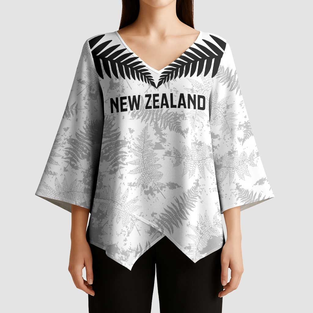 Custom New Zealand Silver Fern Football Kimono Sleeve Blouse Go Aotearoa Grunge White - Vibe Hoodie