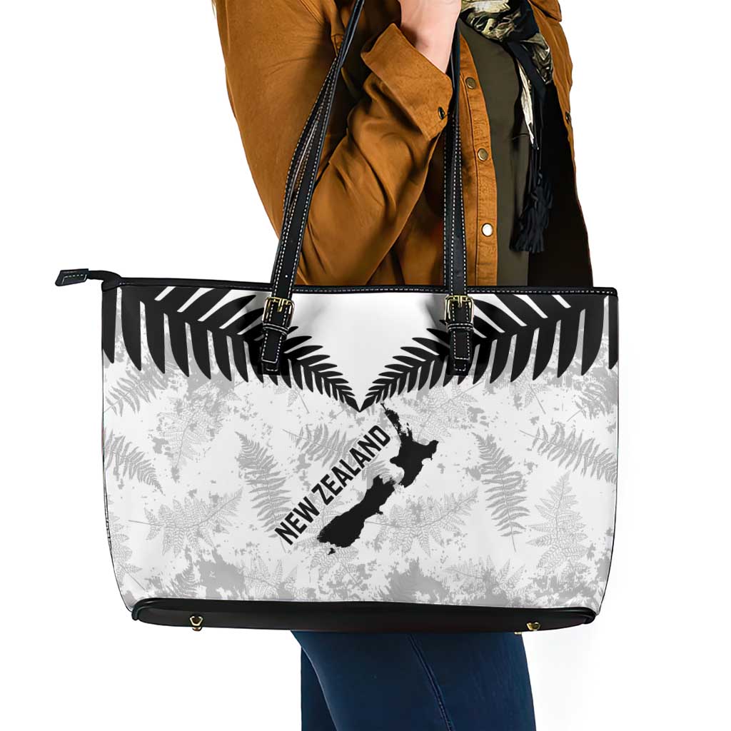 Custom New Zealand Silver Fern Football Leather Tote Bag Go Aotearoa Grunge White - Vibe Hoodie