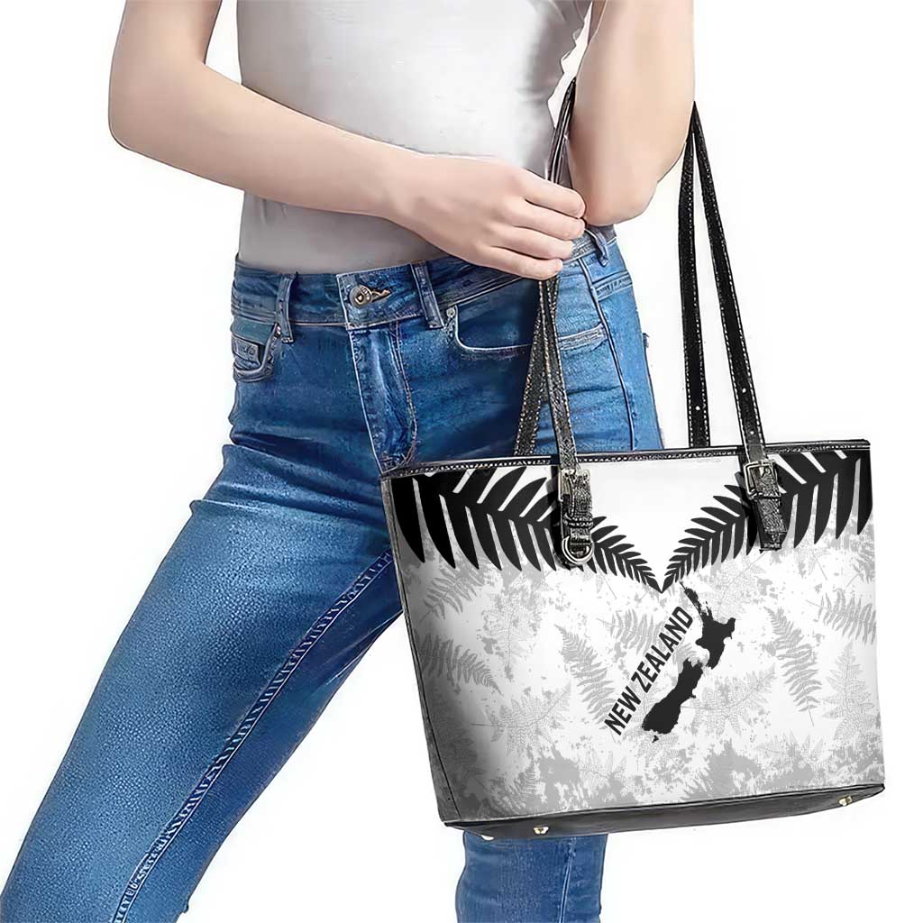 Custom New Zealand Silver Fern Football Leather Tote Bag Go Aotearoa Grunge White - Vibe Hoodie