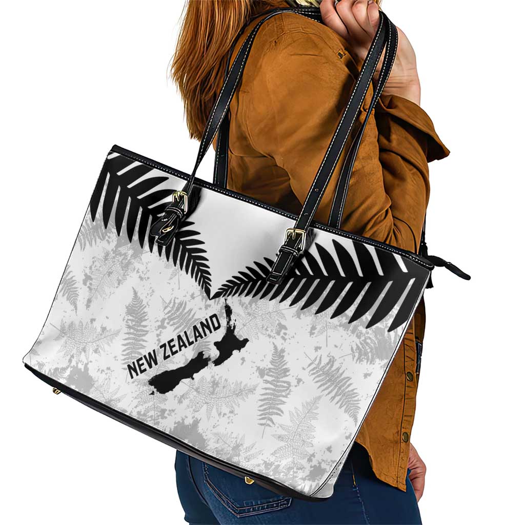 Custom New Zealand Silver Fern Football Leather Tote Bag Go Aotearoa Grunge White - Vibe Hoodie