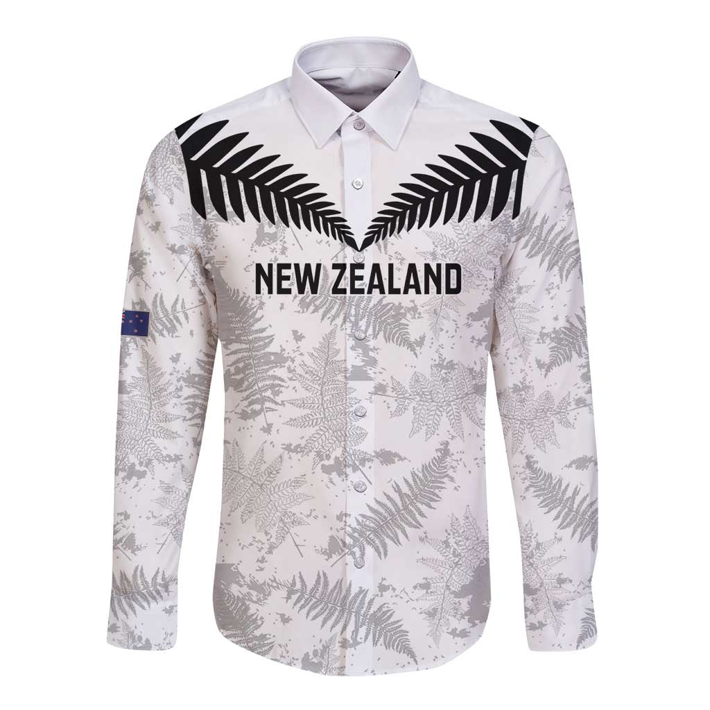 Custom New Zealand Silver Fern Football Long Sleeve Button Shirt Go Aotearoa Grunge White - Vibe Hoodie