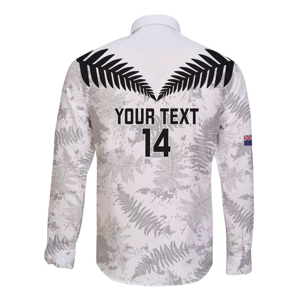 Custom New Zealand Silver Fern Football Long Sleeve Button Shirt Go Aotearoa Grunge White - Vibe Hoodie