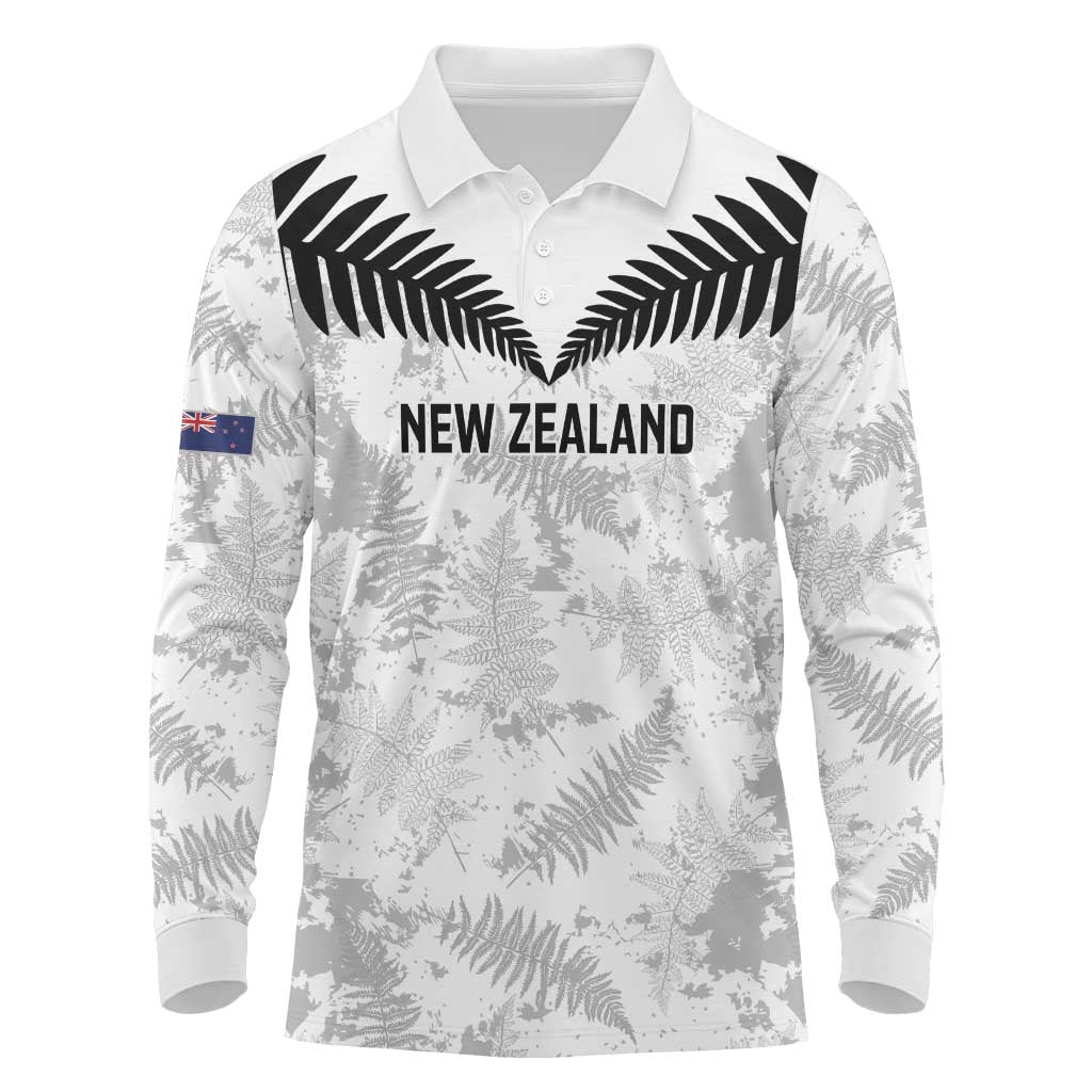 Custom New Zealand Silver Fern Football Long Sleeve Polo Shirt Go Aotearoa Grunge White - Vibe Hoodie