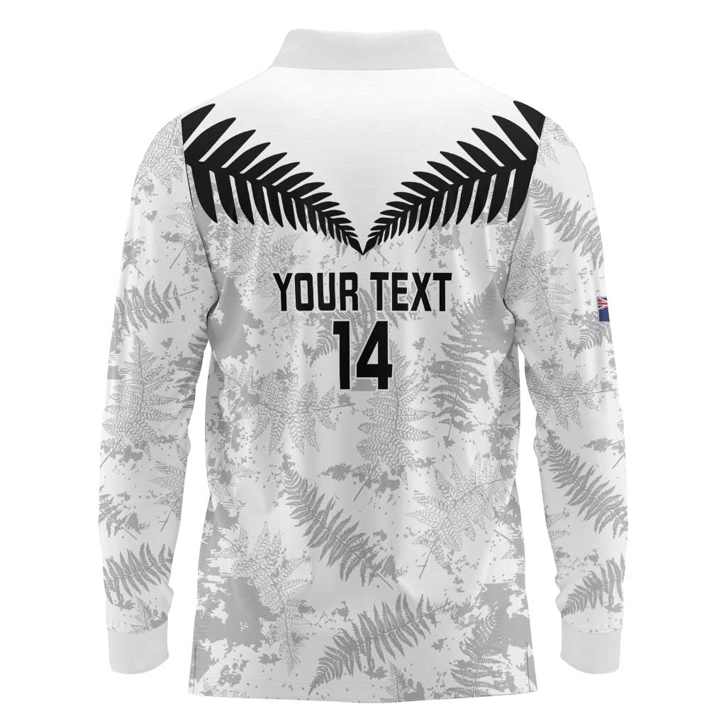 Custom New Zealand Silver Fern Football Long Sleeve Polo Shirt Go Aotearoa Grunge White - Vibe Hoodie