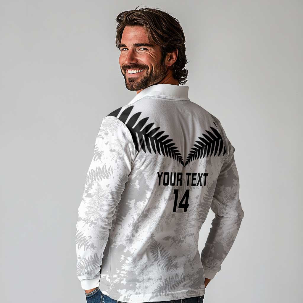 Custom New Zealand Silver Fern Football Long Sleeve Polo Shirt Go Aotearoa Grunge White - Vibe Hoodie