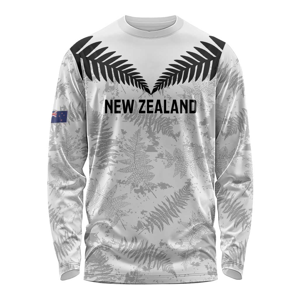 Custom New Zealand Silver Fern Football Long Sleeve Shirt Go Aotearoa Grunge White - Vibe Hoodie