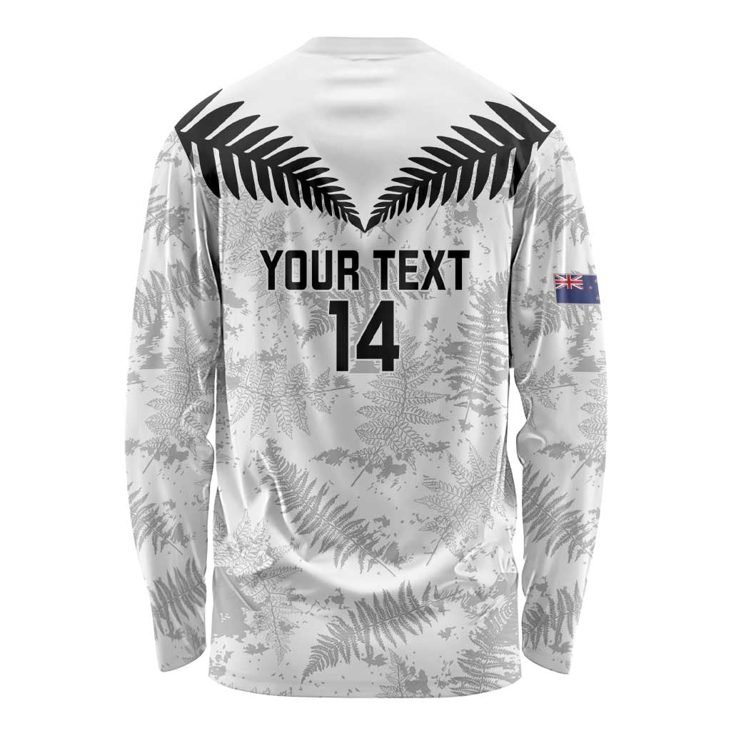 Custom New Zealand Silver Fern Football Long Sleeve Shirt Go Aotearoa Grunge White - Vibe Hoodie