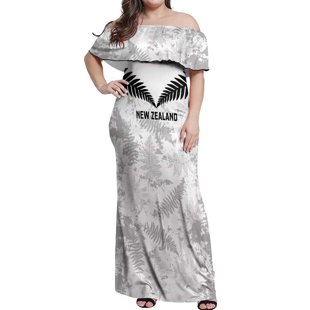 Custom New Zealand Silver Fern Football Off Shoulder Maxi Dress Go Aotearoa Grunge White - Vibe Hoodie
